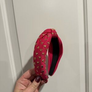 Bright Pink Gold Hearts Knot Headband New